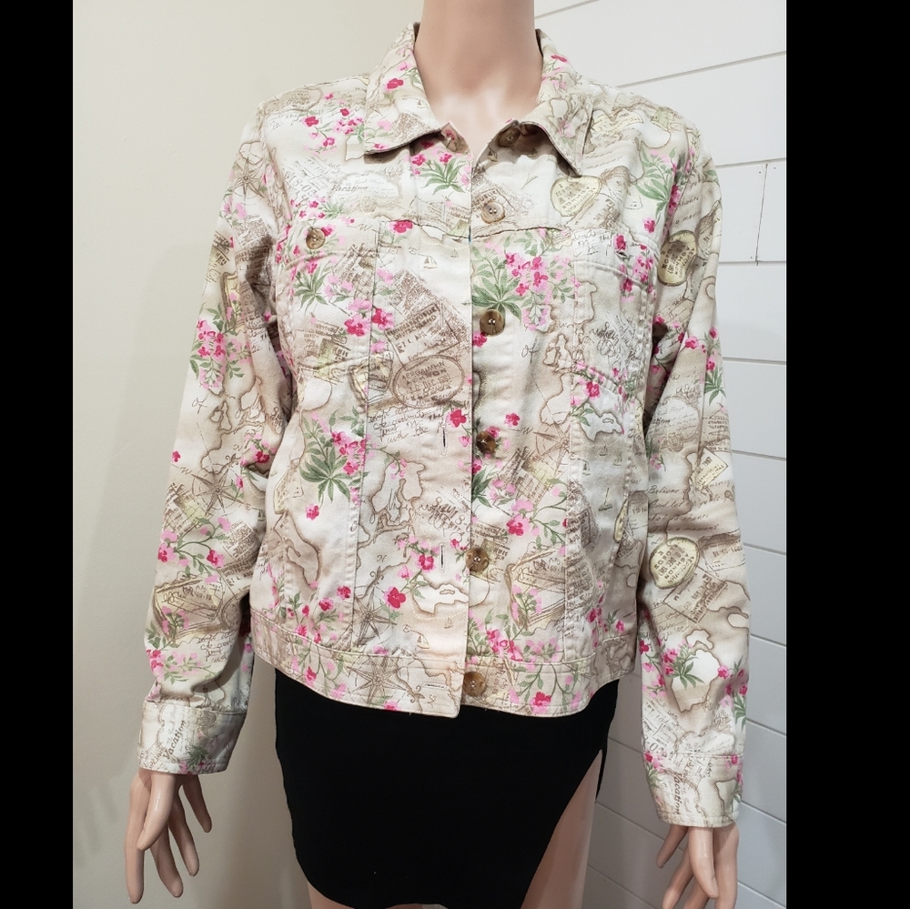Christopher & Banks Lightweight Postage Stamp Jacket - Size Small
